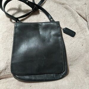 Coach Black Leather Crossbody Bag with Brass Hardware